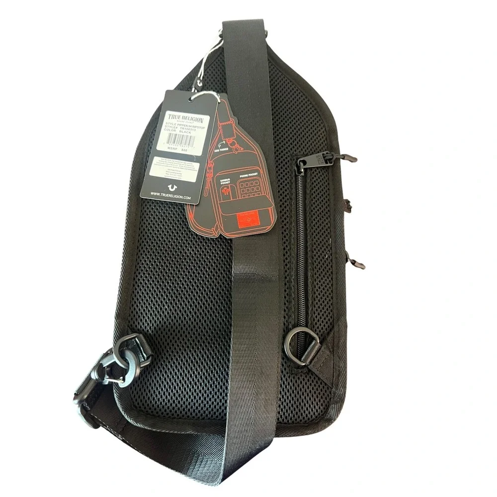 NWT True Religion Pippen 94 Ripstop Sling Bag Black Crossbody